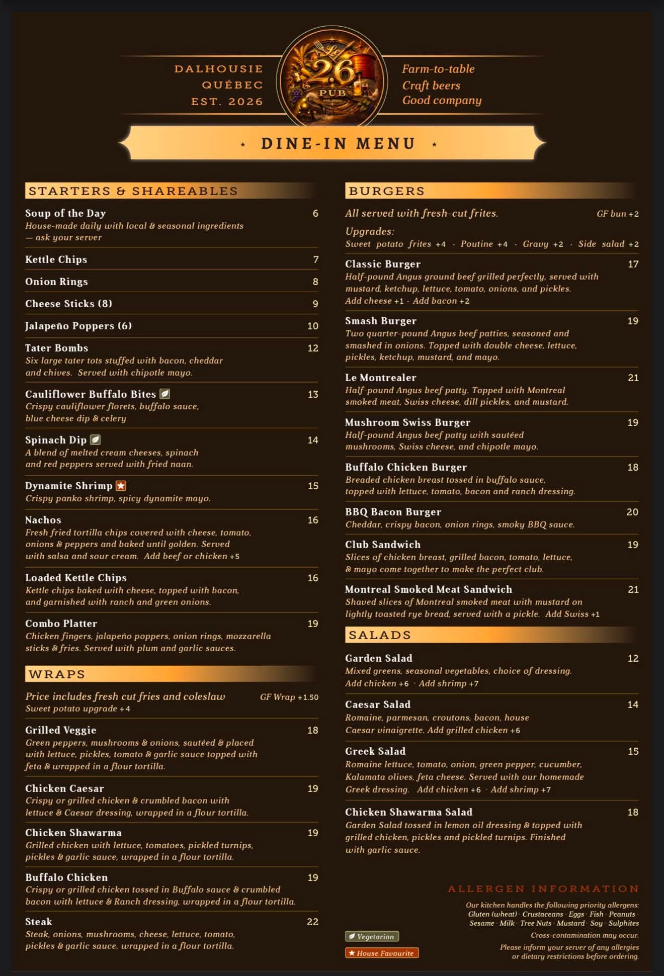 LE 2.6 Pub menu — page 1 of 2